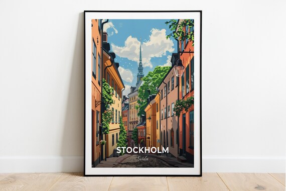 Stockholm Sweden Old Town Cobblestone Street Colorful Facades Poster