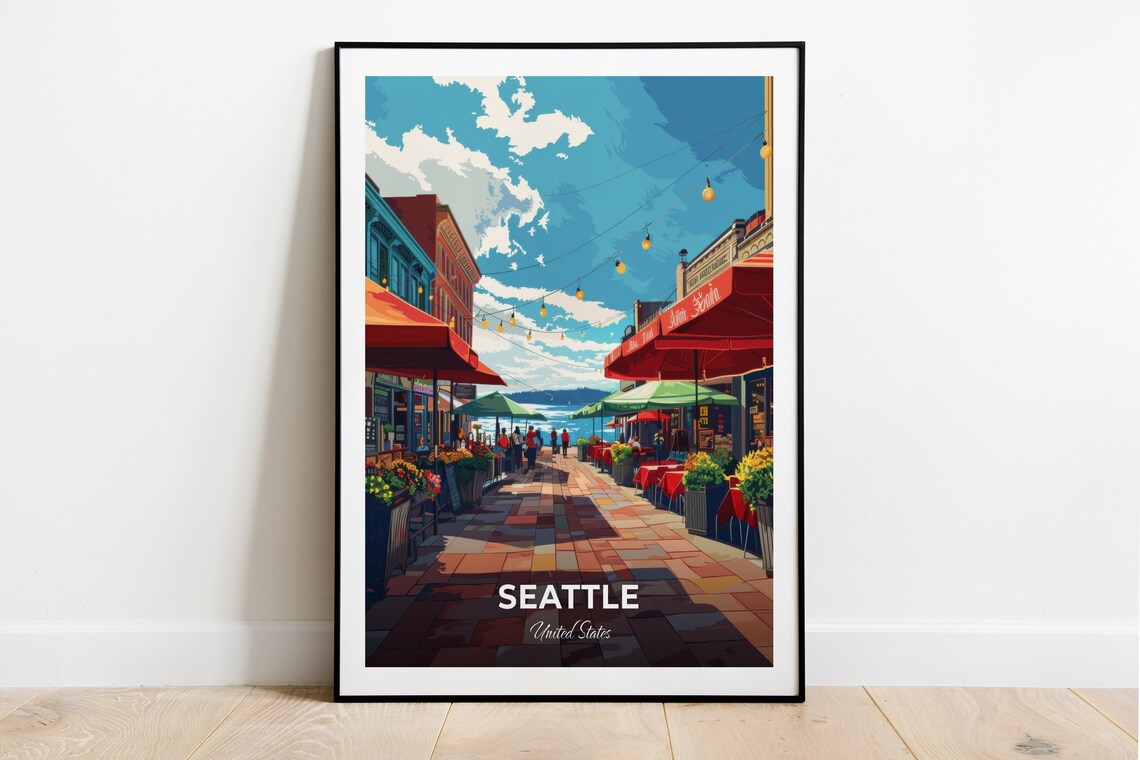 Seattle Washington Pike Place Market Flower Stalls Travel Poster