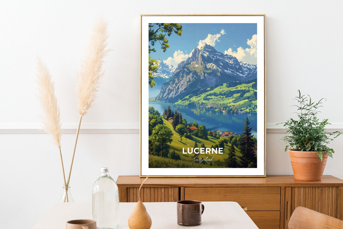 Lucerne Switzerland Pilatus Mountain Lake Meadow Summer View Poster - Image 2