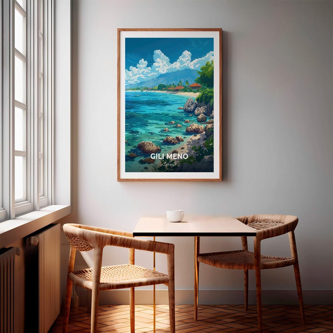 Gili Meno Indonesia Turquoise Beach Volcano Mountain Travel Poster - Image 2