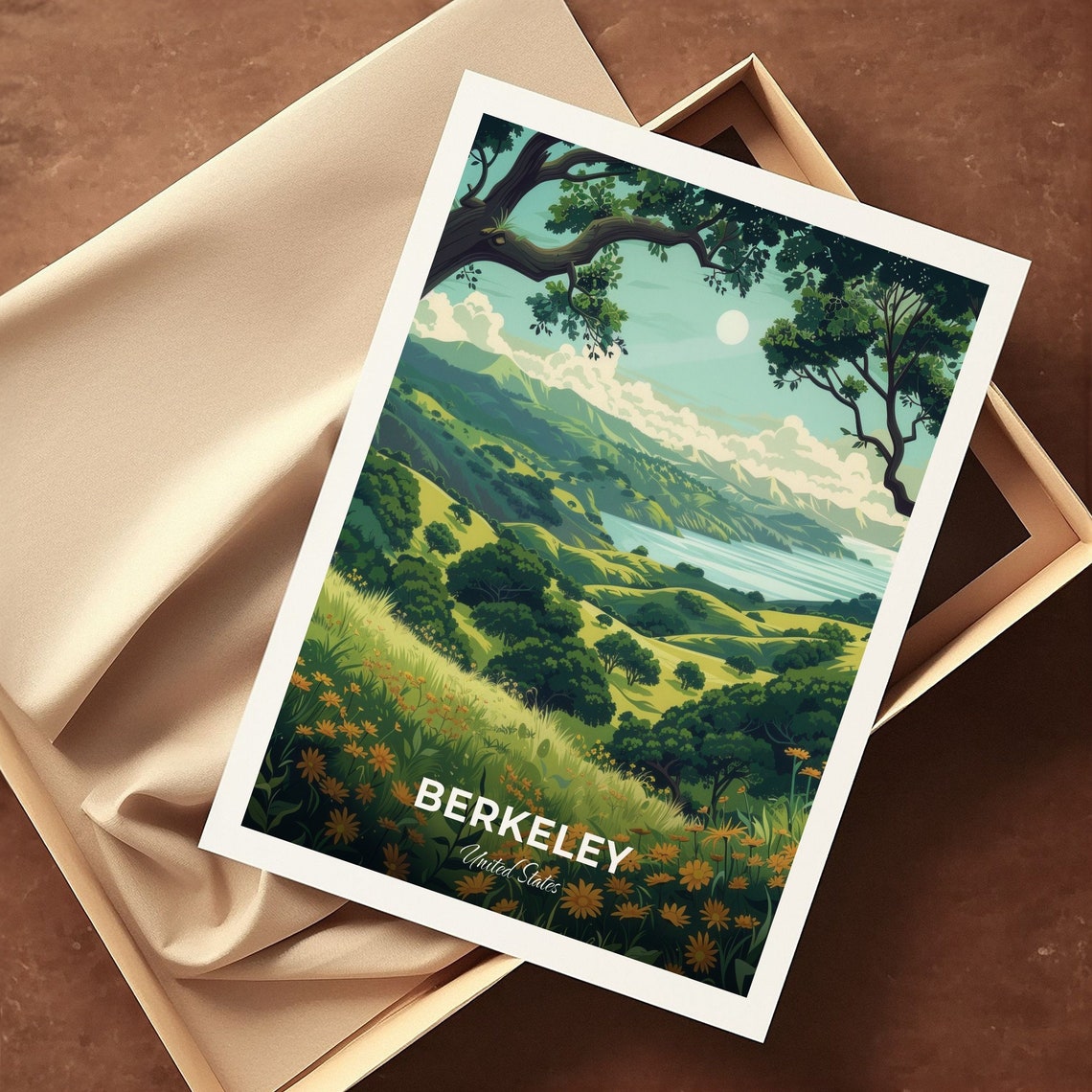 Berkeley California Rolling Green Hills Lake Wildflowers Poster - Image 3