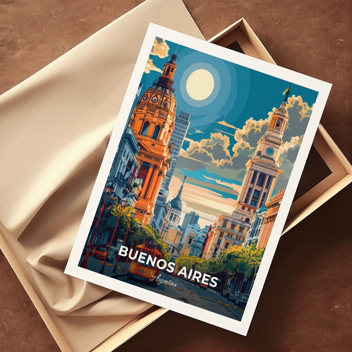 Buenos Aires Plaza de Mayo Cathedral Tram Avenue Travel Scene Poster - Image 3