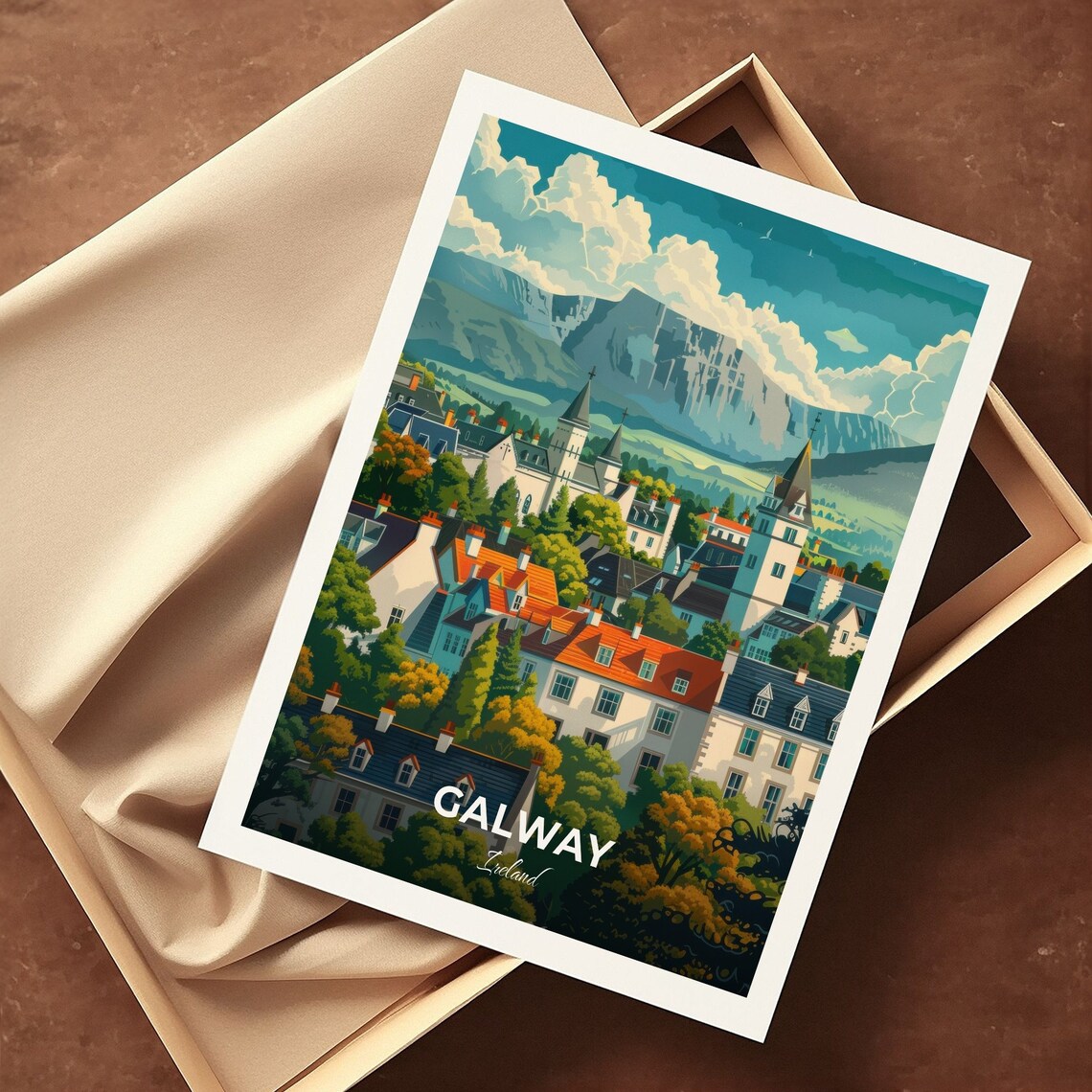 Galway Ireland Charming Town Skyline Travel Poster Mountain View Art - Image 3