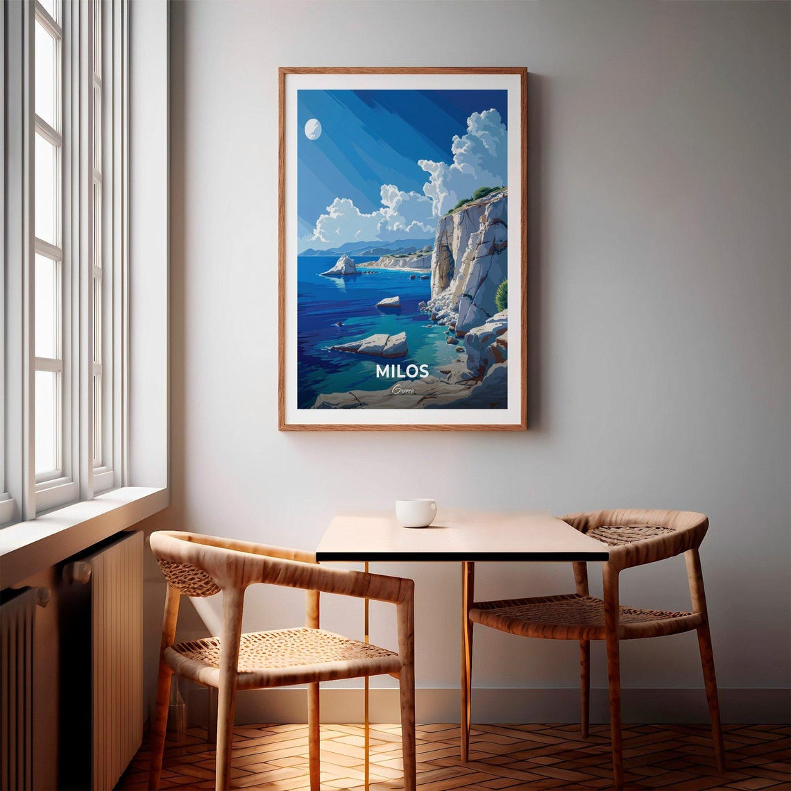 Milos Greece White Cliffs Turquoise Sea Moonlight Travel Poster - Image 2