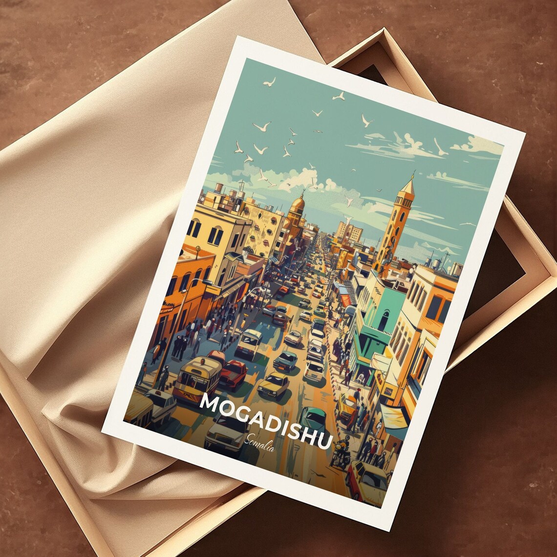 Mogadishu Somalia Travel Poster Bustling City Street Scene Artwork - Image 3