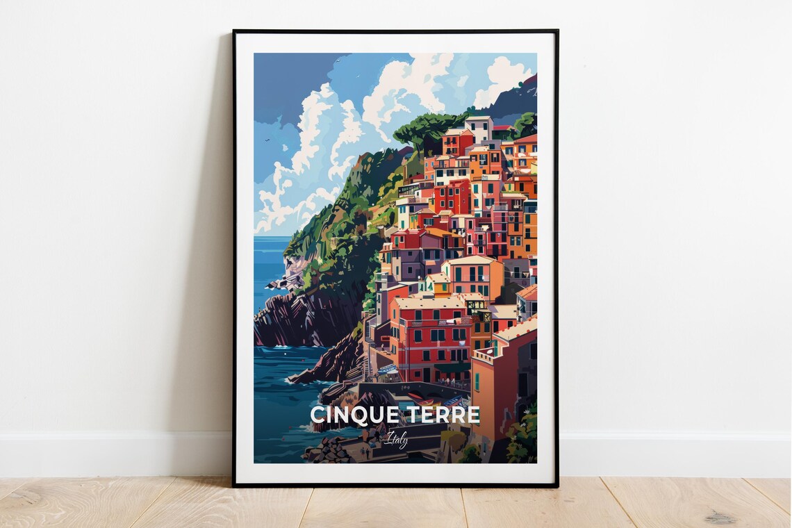 Cinque Terre Italy Colorful Cliffside Village Coastal Travel Poster