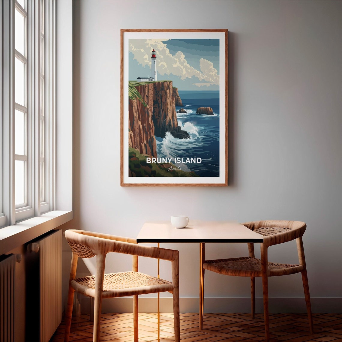 Bruny Island Australia Lighthouse on Red Cliffs Above the Sea Poster - Image 2