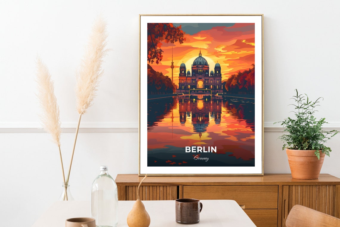 Berlin Germany Cathedral Sunset River Reflection Travel Poster - Image 2