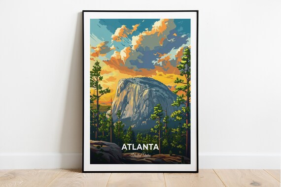 Atlanta Georgia Travel Poster Stone Mountain Sunset Park Artwork