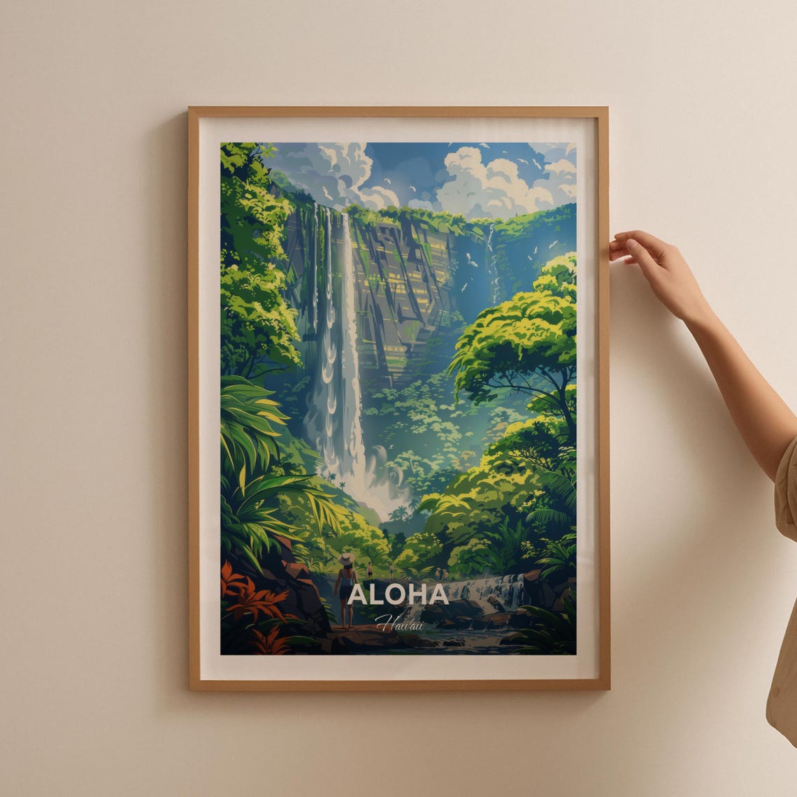Aloha Hawaii Manoa Falls Tropical Waterfall Modern Travel Poster - Image 2