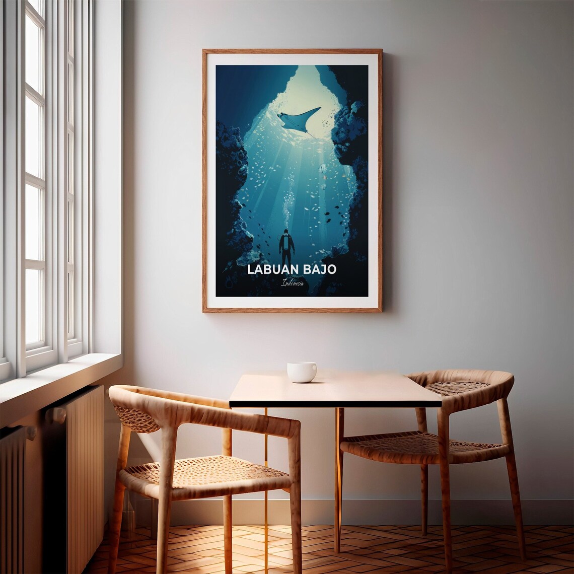 Labuan Bajo Manta Ray Diver Underwater Cave Indonesia Vintage Travel Poster - Image 2