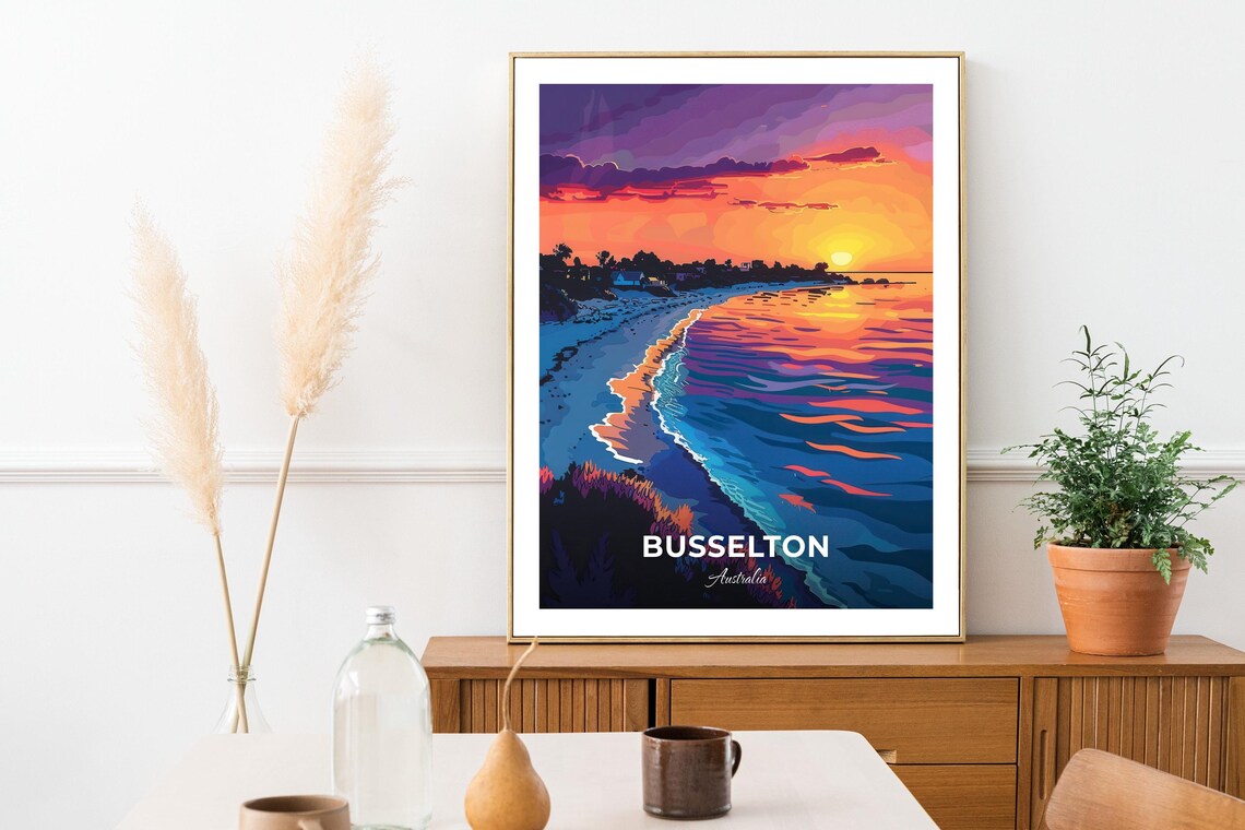 Busselton Australia Sunset Beach Purple Orange Sky Travel Poster - Image 3