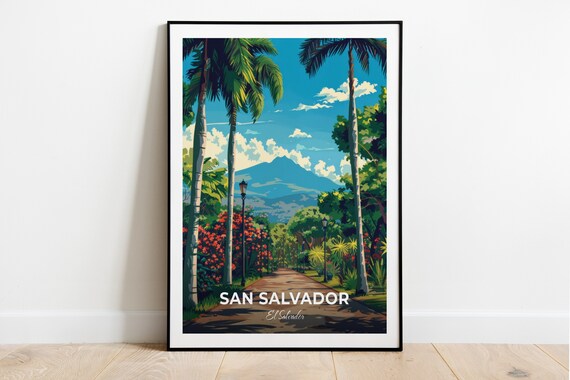 San Salvador Cuscatlan Park Palm Avenue Volcano View Travel Poster