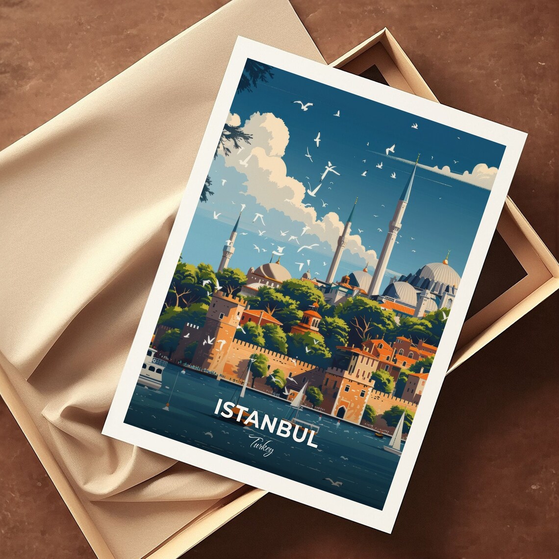 Istanbul Turkey Mosque Minarets Seagulls Waterfront Travel Poster - Image 3