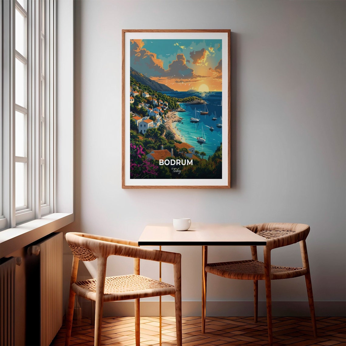 Bodrum Turkey Turgutreis Sunset Boats Bright Turquoise Bay Poster - Image 2
