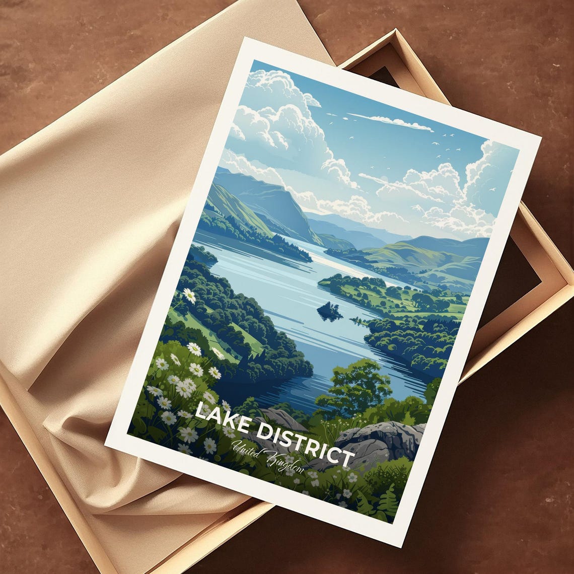 Lake District England Serene Mountain Lake Wildflower Poster - Image 4