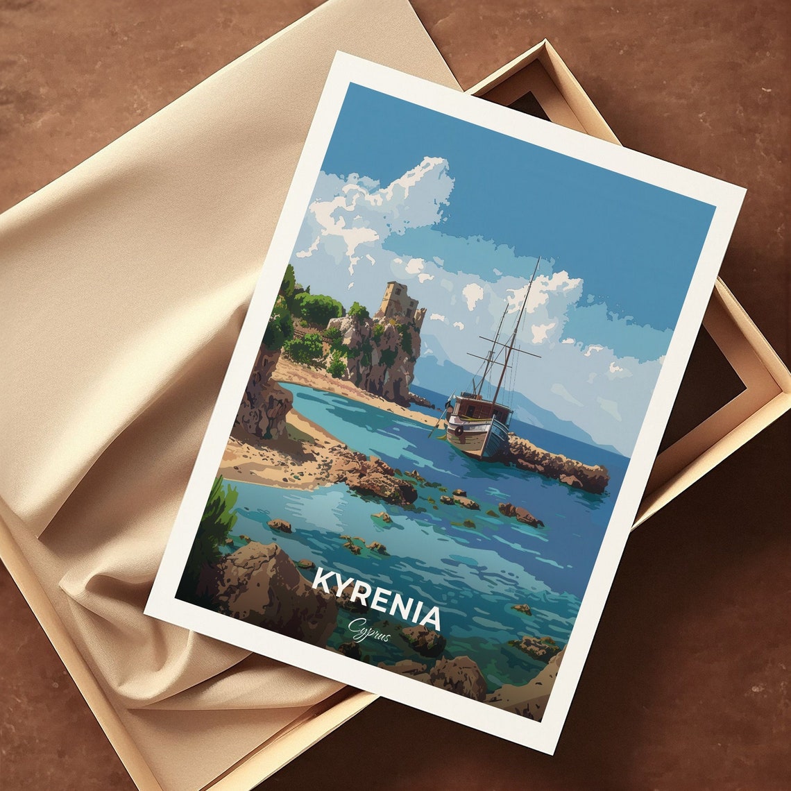 Kyrenia Cyprus Historic Harbour Castle Rock Ship Cove Travel Poster - Image 3