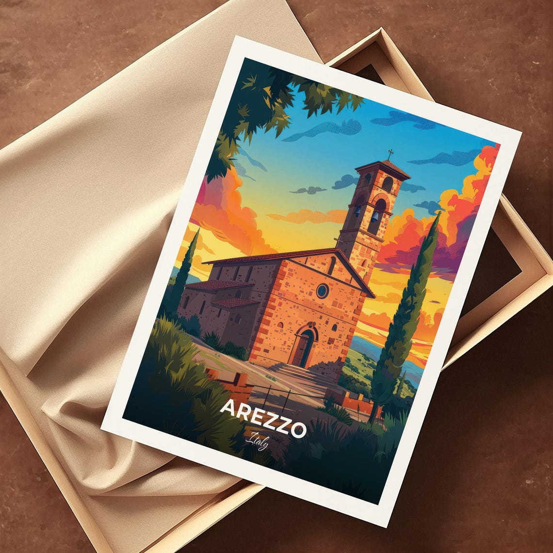 Arezzo Travel Poster Church Of Santa Maria Della Pieve City Print Cityscape Artwork Birthday Wedding Gift Wall Art Location Print - Image 4