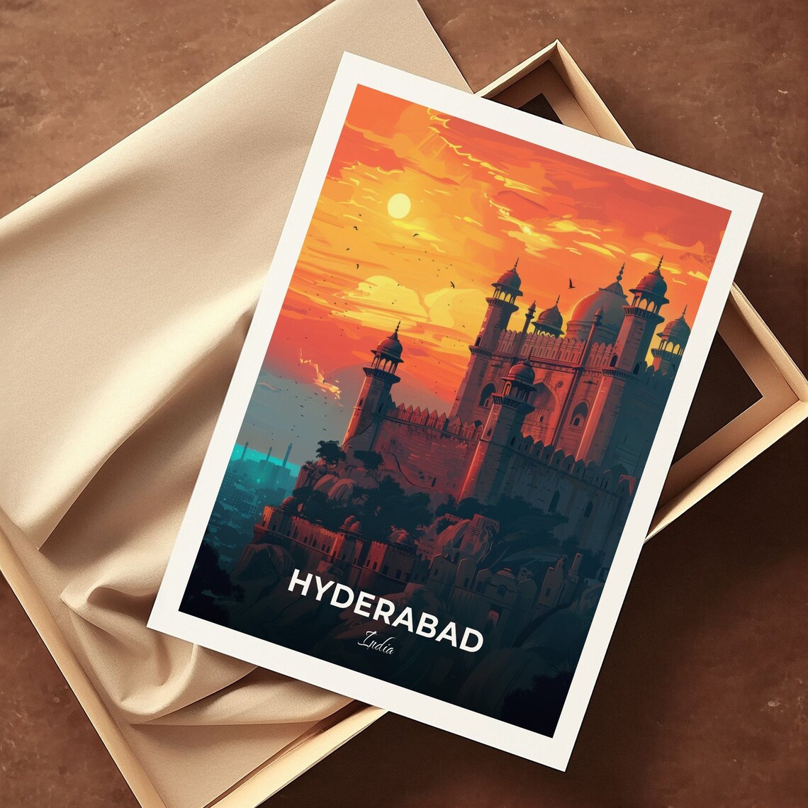 Hyderabad Golconda Fort Hilltop Sunset Fortress Travel Poster - Image 3