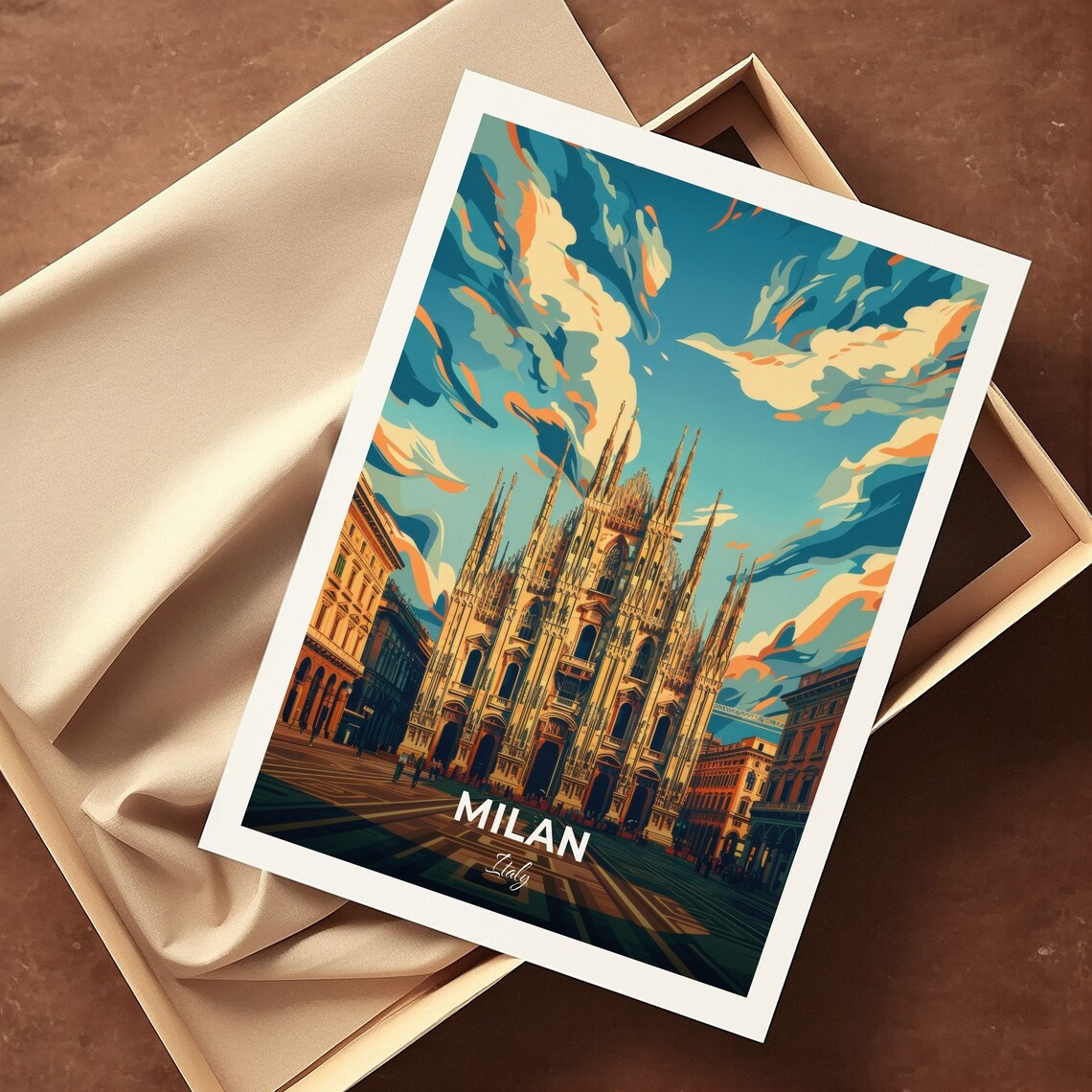 Milan Italy Duomo Di Milano Cathedral Cloudy Sky Travel Poster - Image 3