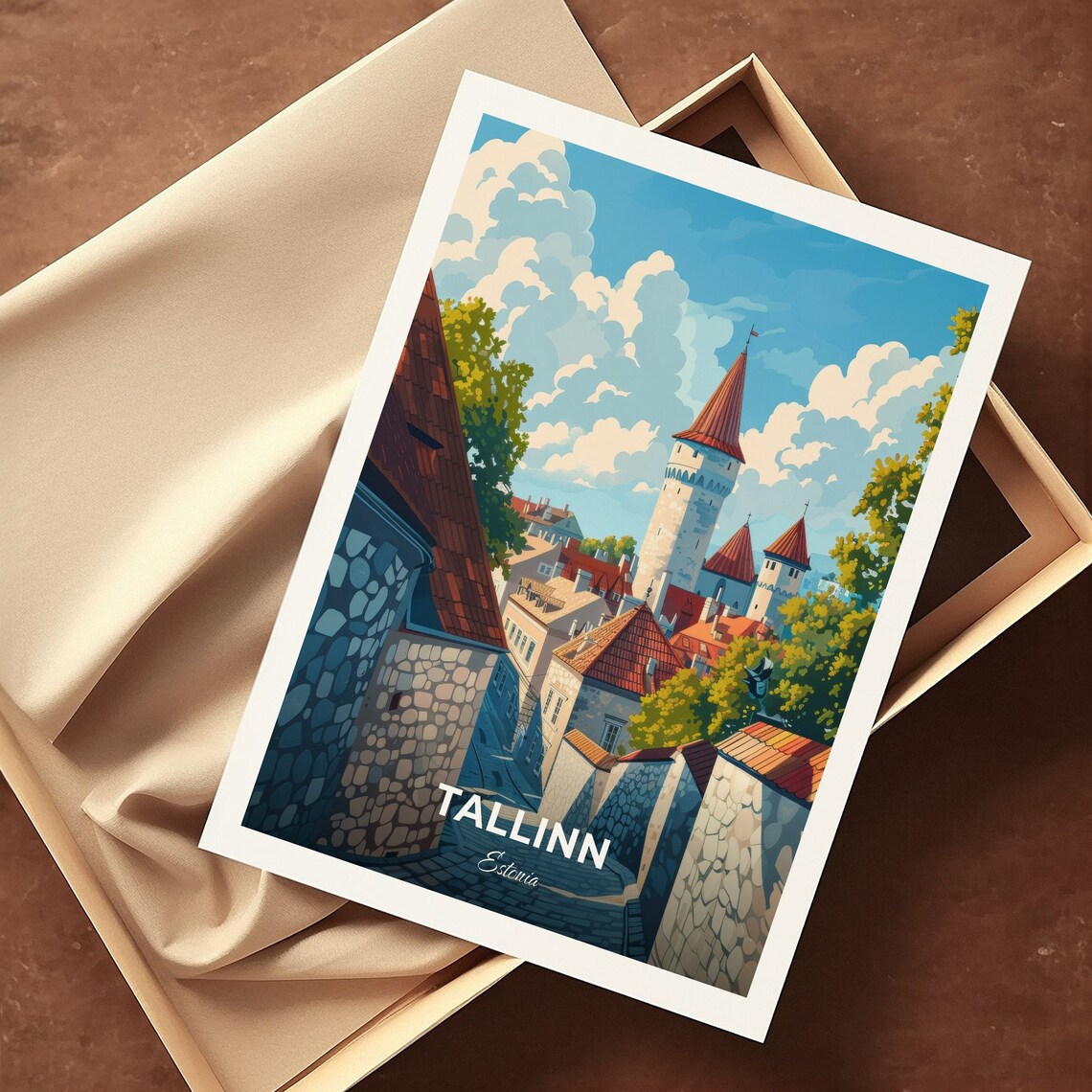 Tallinn Estonia Old Town Stone Walls Red Roofs Castle Travel Poster - Image 3