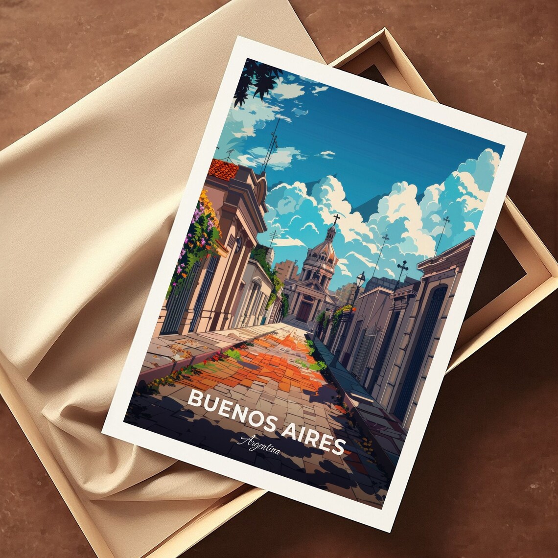 Buenos Aires Recoleta Cemetery Sunlit Lane Historic Chapel Travel Poster - Image 3