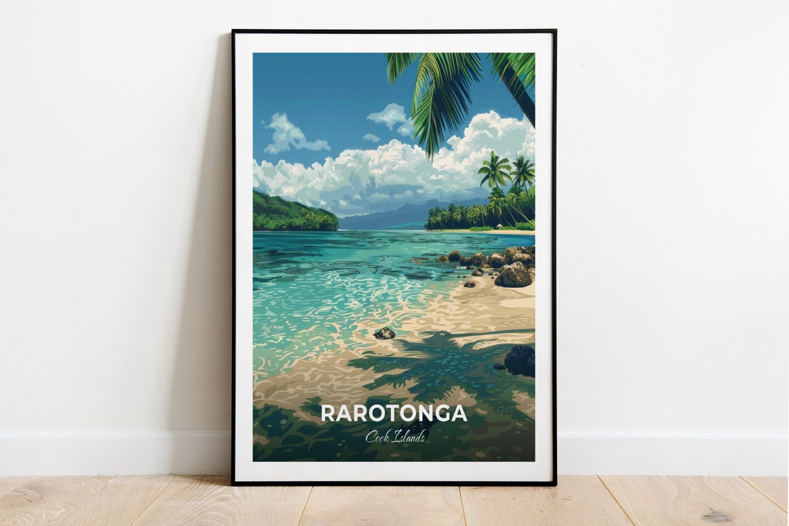 Rarotonga Muri Beach Shallow Turquoise Waters Palm Shadows Poster