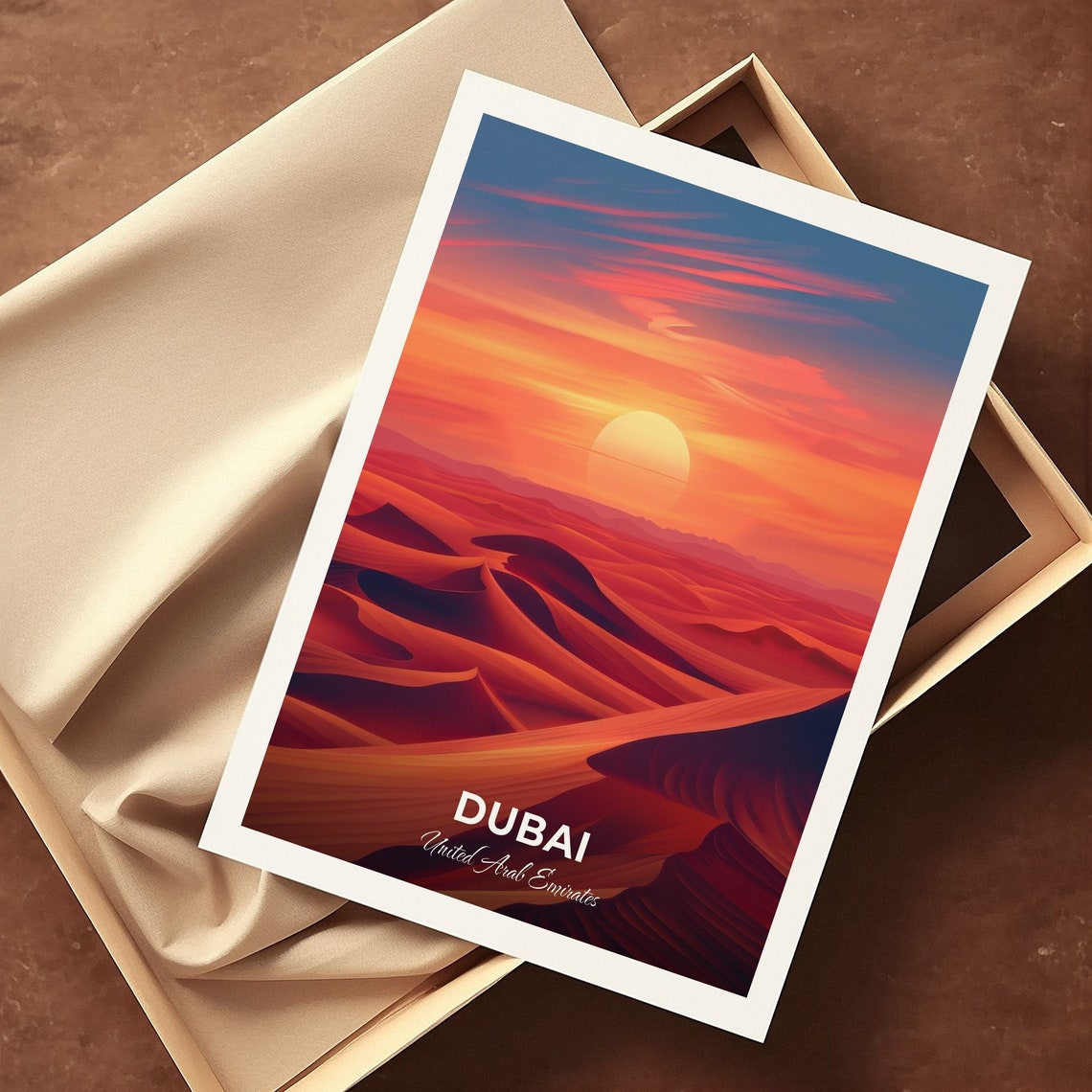 Dubai UAE Desert Safari Sunset Dunes Golden Glow Travel Poster - Image 3