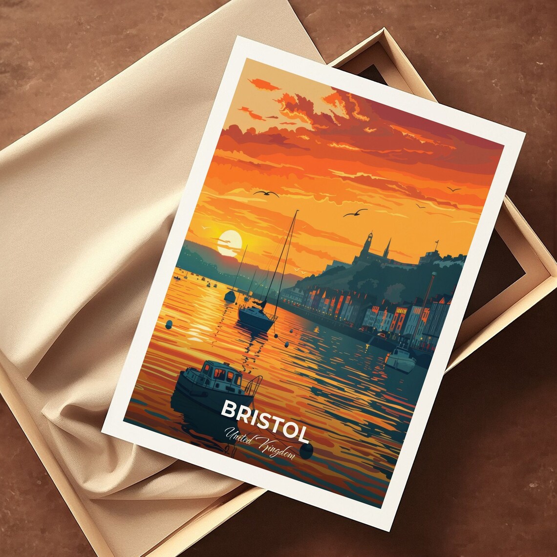 Bristol United Kingdom Harbour Sunset Sailboats Golden Water View Poster - Image 3