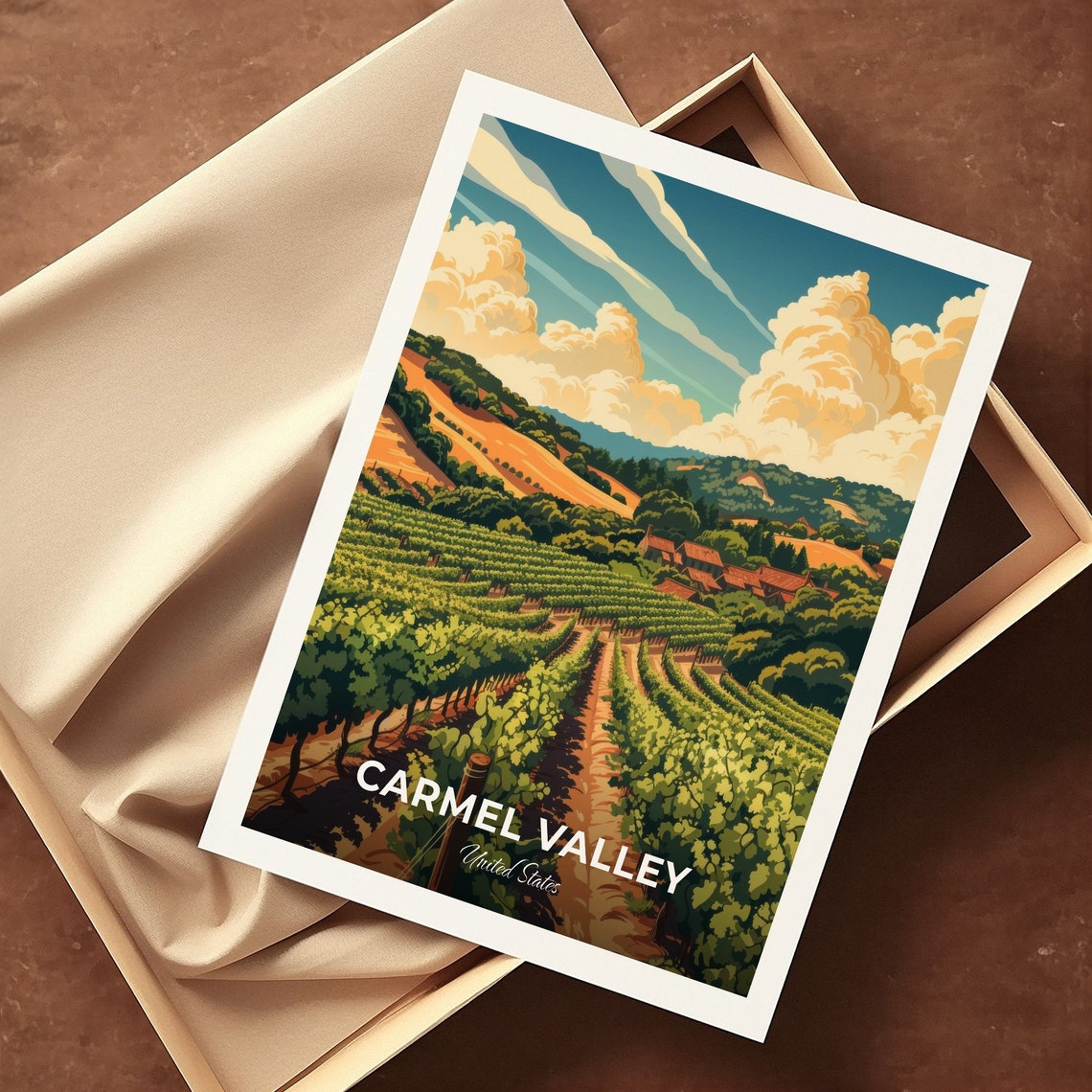 Carmel Valley Golden Vineyard Rolling Hills Wine Trail Art Poster - Image 3