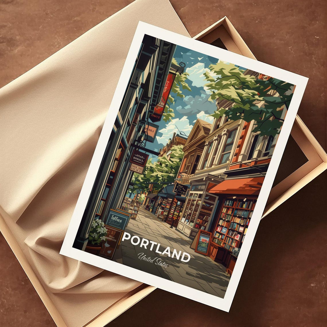Portland Travel Poster Powells City Of Books City Print Cityscape Artwork Birthday Wedding Gift Wall Art Location Print - Image 4