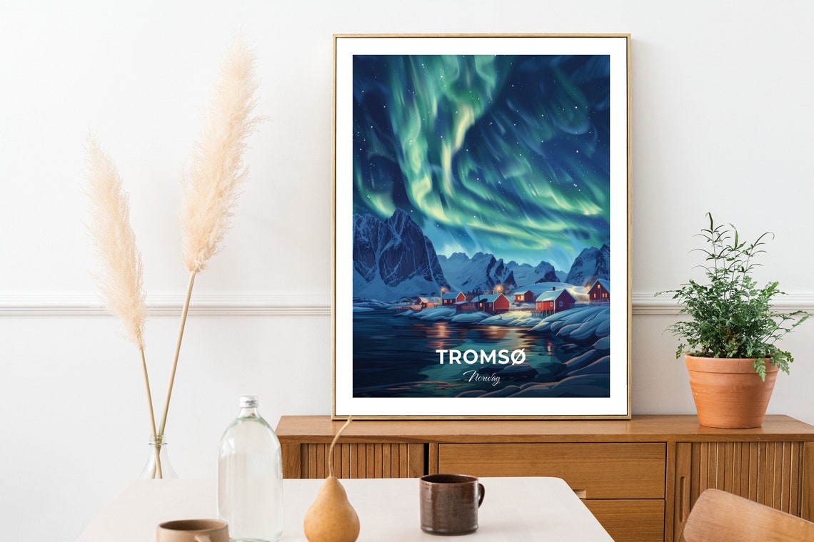 Tromso Norway Northern Lights Aurora Arctic Night Sky Travel Poster - Image 2
