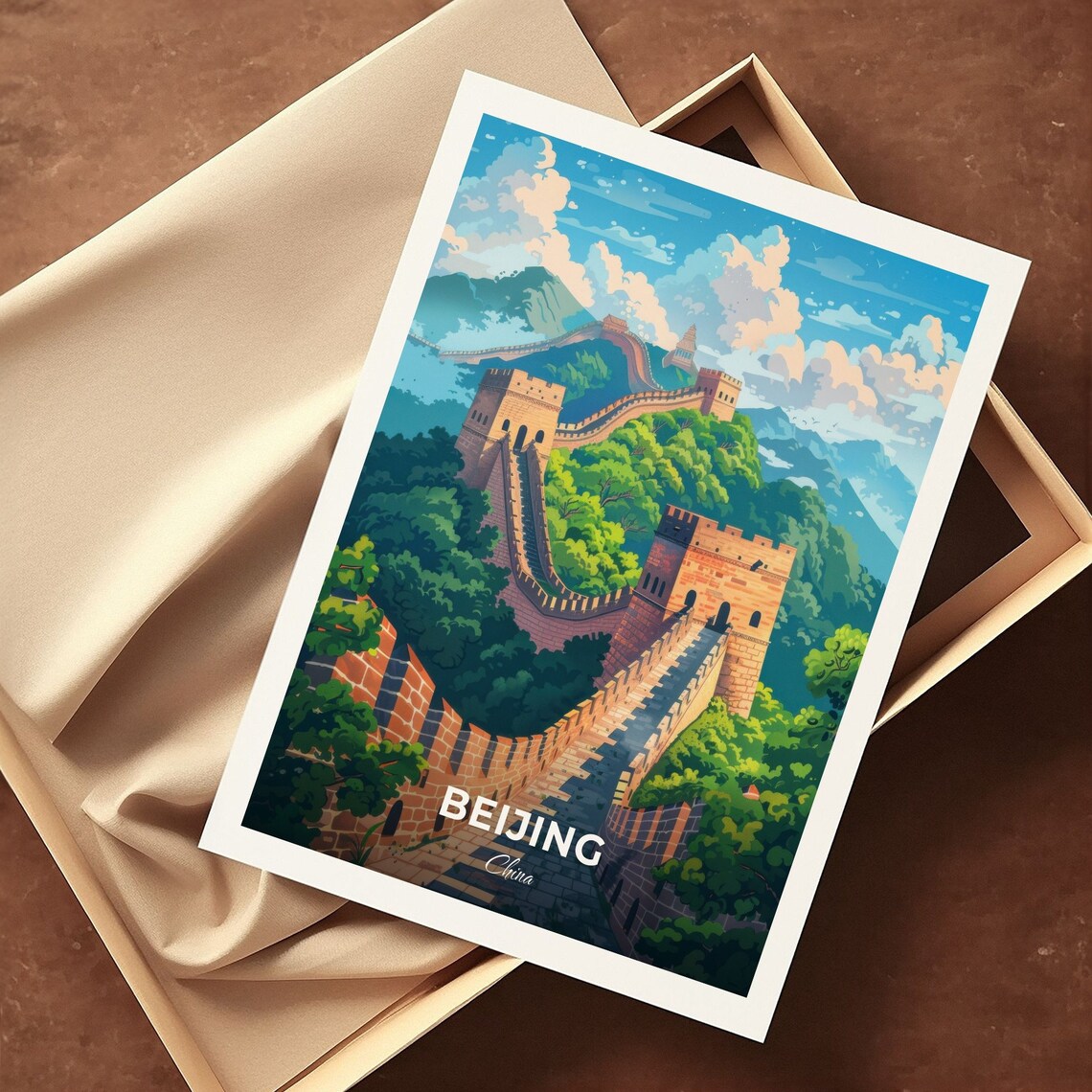 Beijing China Great Wall Mountain Vista Wonders Travel Poster - Image 3