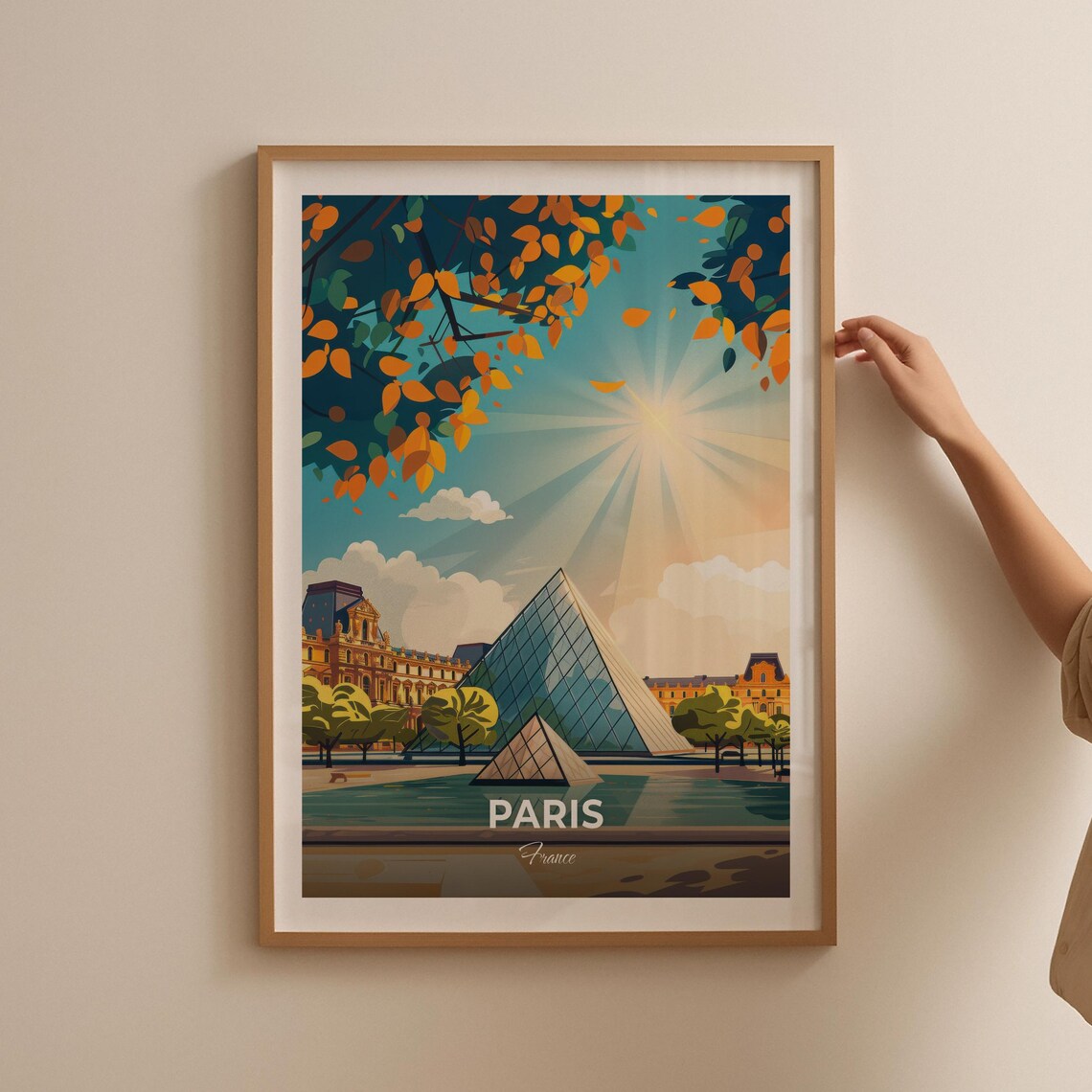 Paris Louvre Pyramid Autumn Sun Vintage French Travel Poster - Image 2