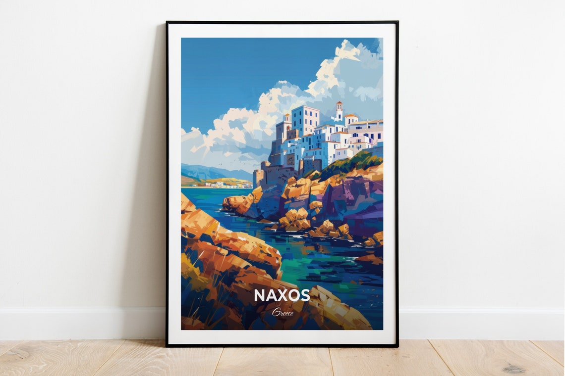 Naxos Travel Poster Castle Of Naxos City Print Cityscape Artwork Birthday Wedding Gift Wall Art Location Print Home Decor