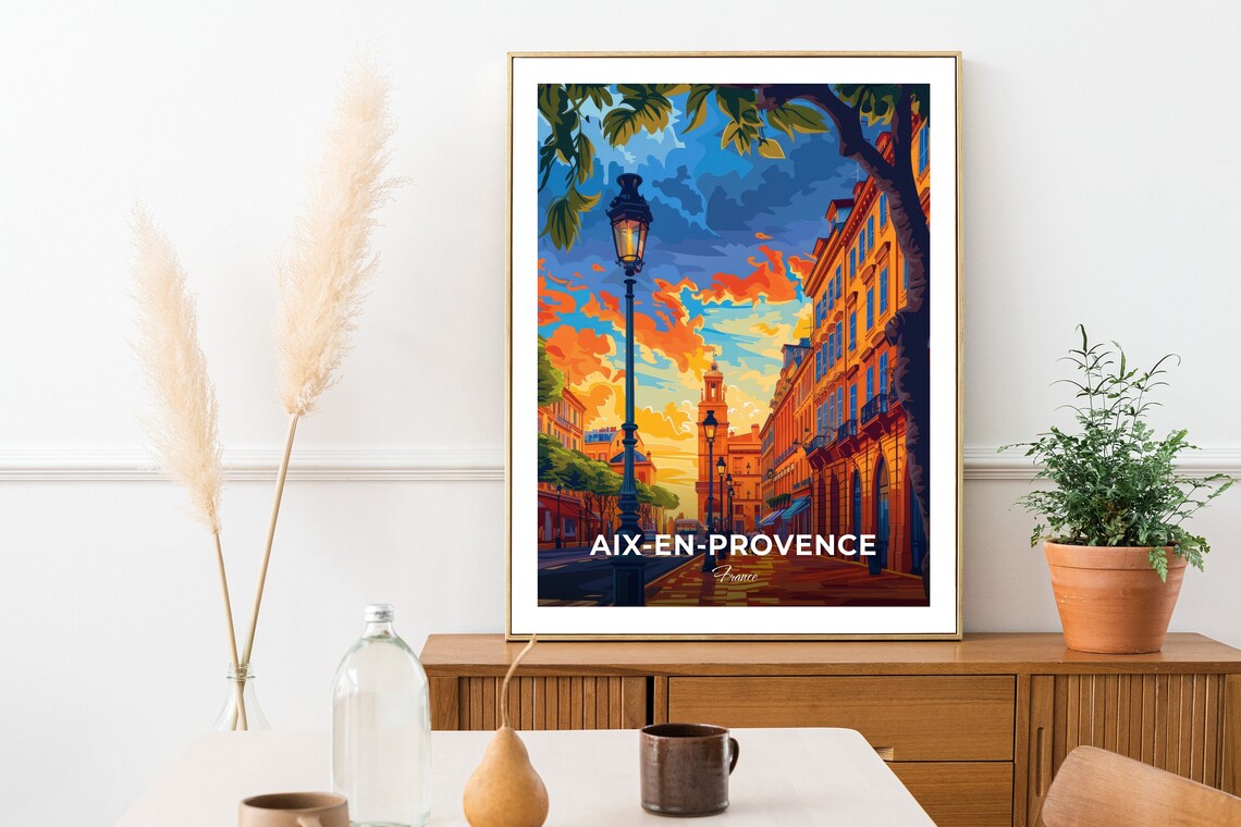 Aix-en-Provence Street Lamp at Sunset Old Town France Travel Poster - Image 2