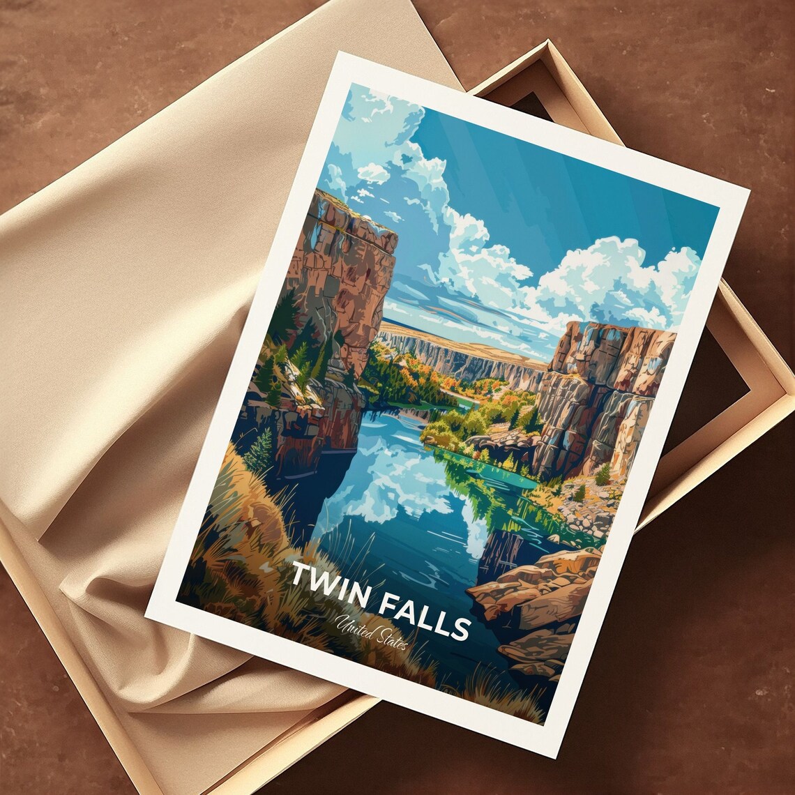 Twin Falls Canyon Lake With Mirror Reflection United States Travel Poster - Image 3