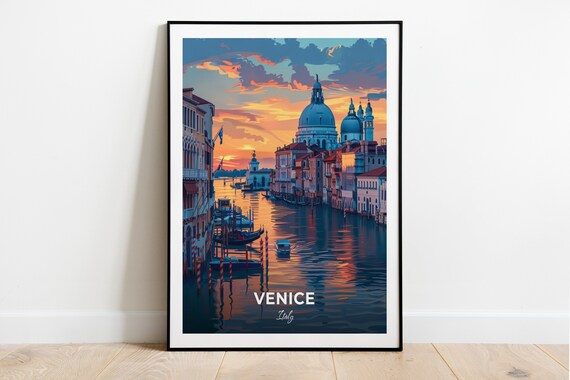 Venice Grand Canal Gondola Sunset Santa Maria Salute Italy Travel Poster