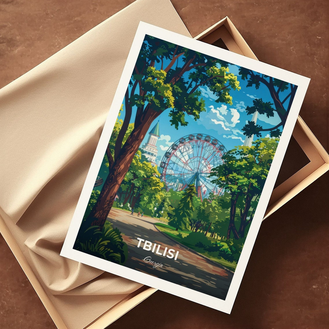 Tbilisi Georgia Mtatsminda Park Ferris Wheel Tree Lined Avenue Poster - Image 3