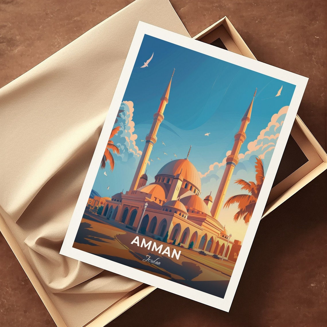 Amman Jordan King Abdullah Mosque Dome And Twin Minarets Poster - Image 3