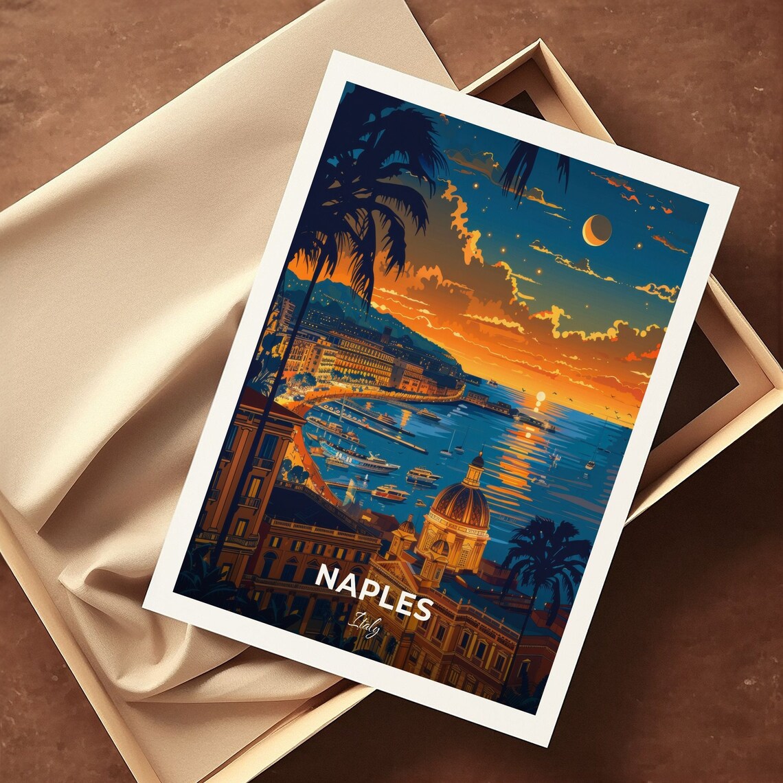 Naples Italy San Carlo Theatre Bay Sunset Vintage Travel Poster - Image 3