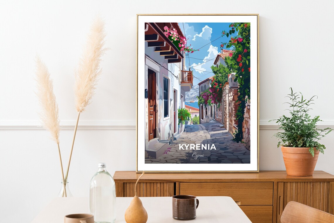 Kyrenia Cyprus Dereboyu Old Street Flowers Seaside Travel Poster - Image 2