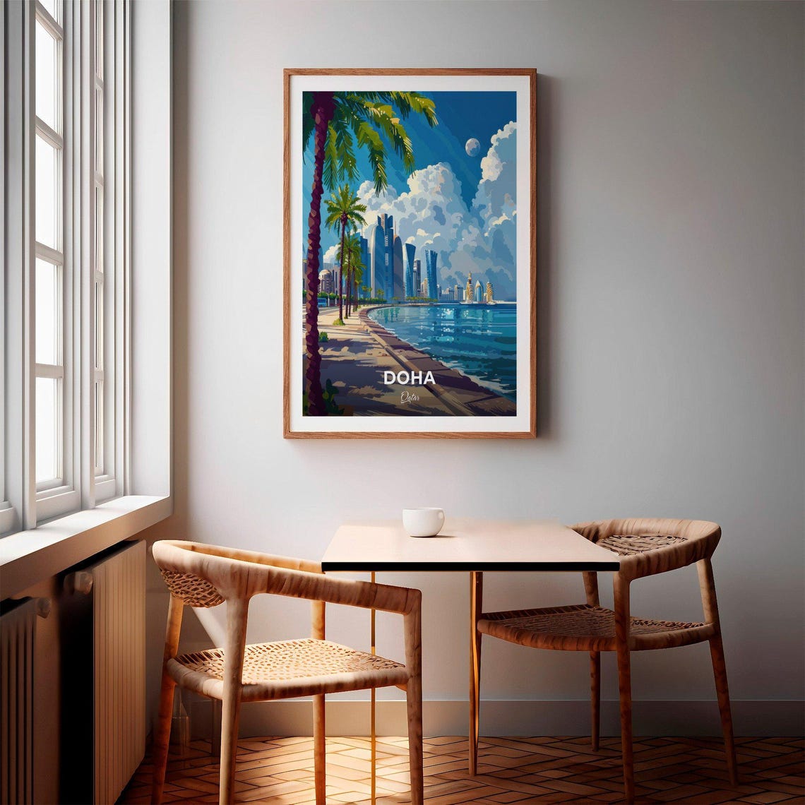 Doha Qatar Corniche Promenade Palms Skyline Bay Glow Day Poster - Image 2