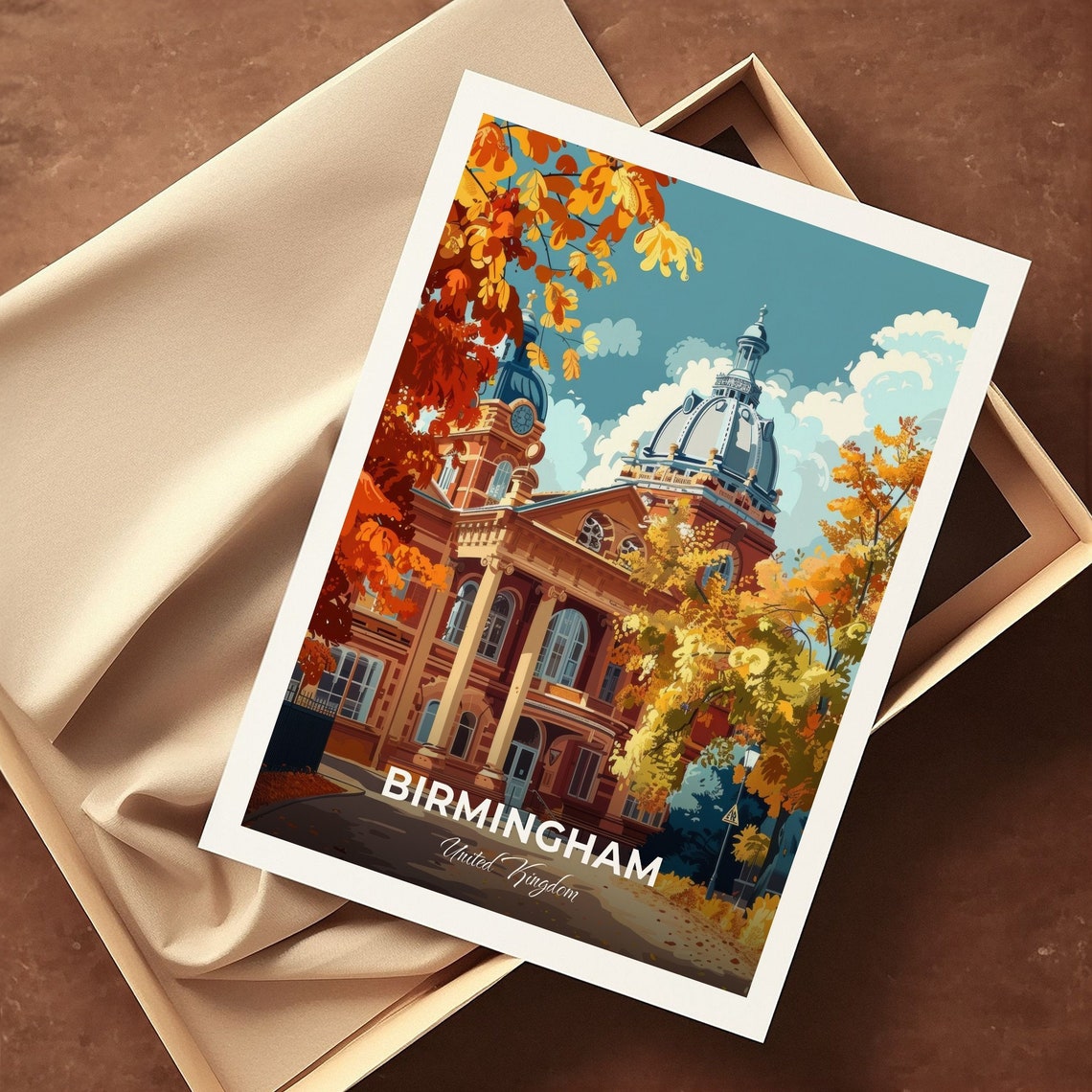 Birmingham United Kingdom Autumn Domed Historic Building Golden Poster - Image 3
