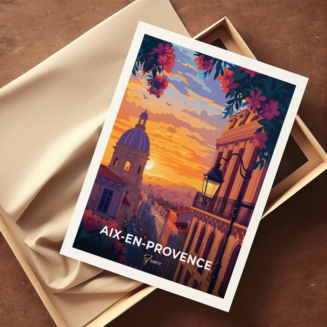Aix en Provence France Sunset Church Tower Vintage Travel Poster - Image 3