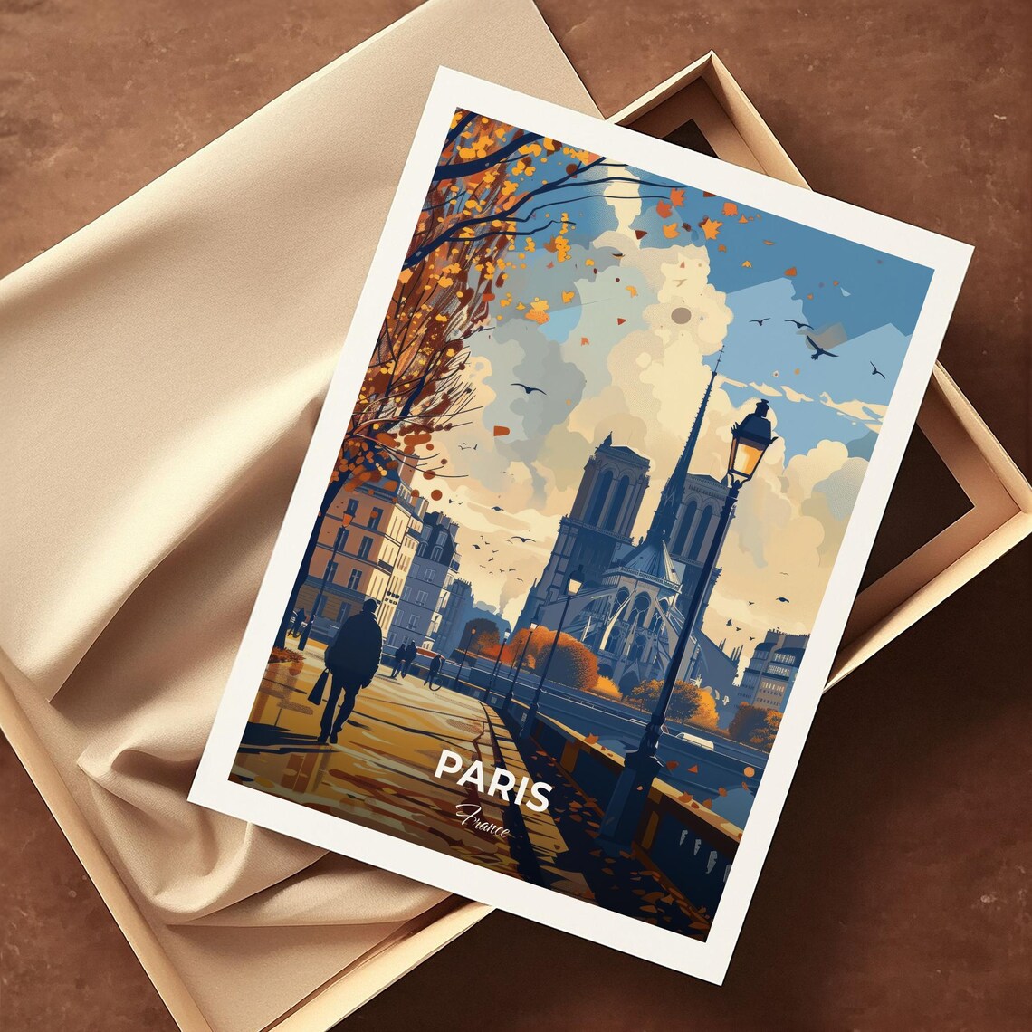 Paris France Notre Dame Cathedral Autumn Riverside Travel Poster - Image 4