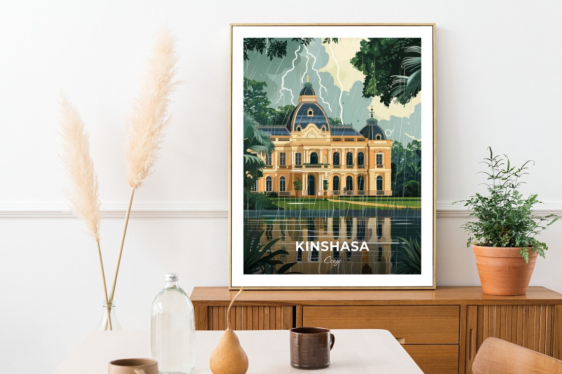 Kinshasa Congo National Museum Colonial Building Storm Sky Travel Poster - Image 2
