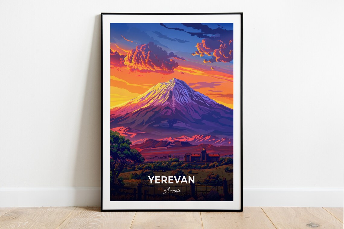 Yerevan Armenia Mount Ararat Sunset Snow Capped Peak Travel Poster