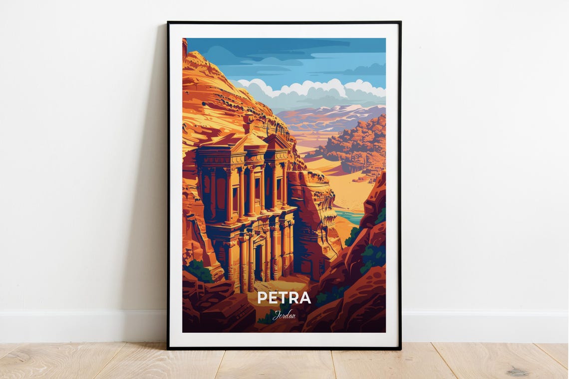 Petra Jordan Ad Deir Monastery Cliff Carving Desert Travel Poster