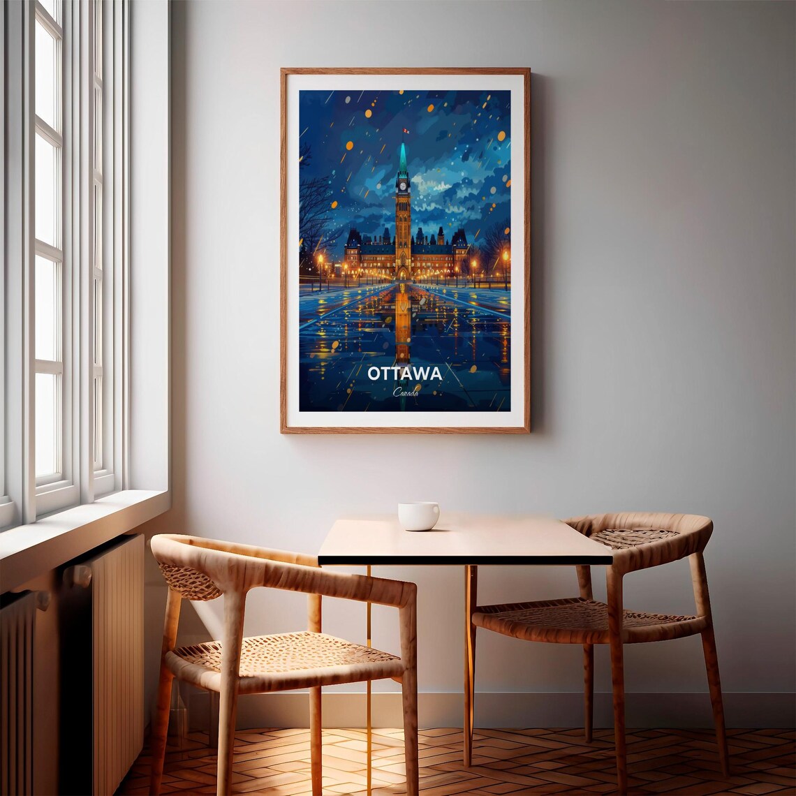 Ottawa Canada Parliament Hill Clock Tower Night Snow Travel Poster - Image 3